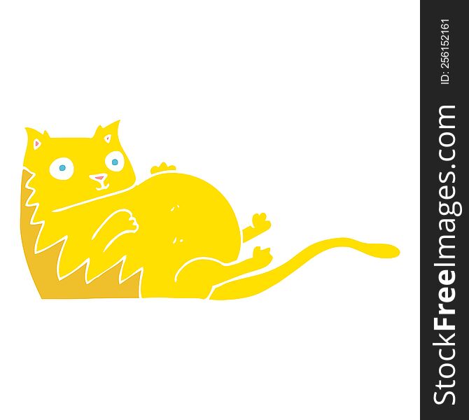 Flat Color Illustration Of A Cartoon Fat Cat