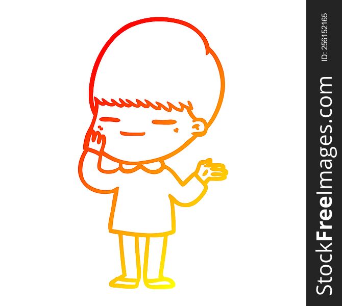 Warm Gradient Line Drawing Cartoon Smug Boy