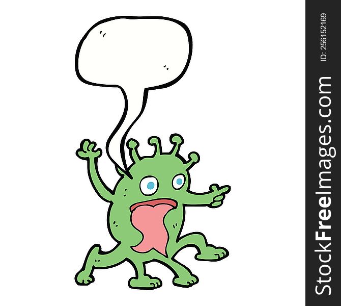 Cartoon Weird Little Alien With Speech Bubble