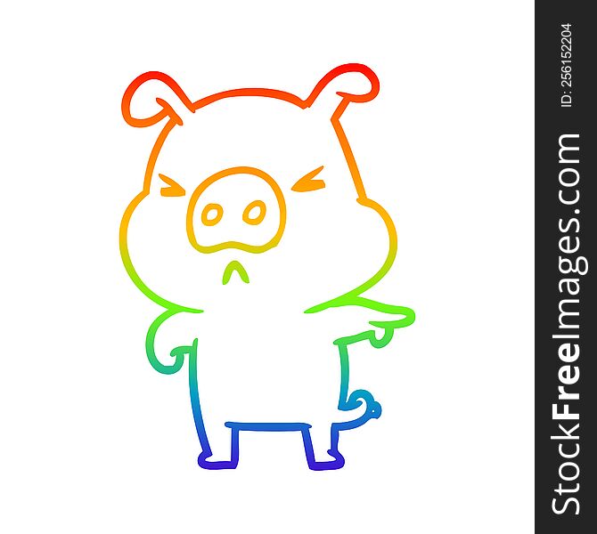 Rainbow Gradient Line Drawing Angry Pig Pointing