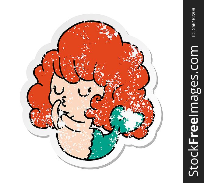 Distressed Sticker Cartoon Of Cute Kawaii Mermaid Girl