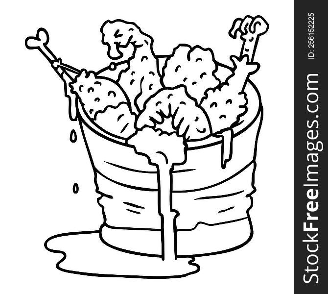 Line Drawing Doodle Bucket Of Fried Chicken