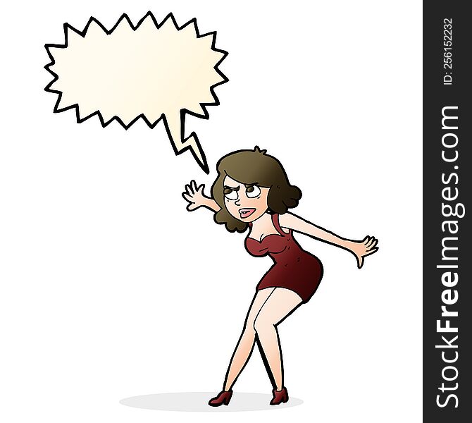 cartoon female spy with speech bubble