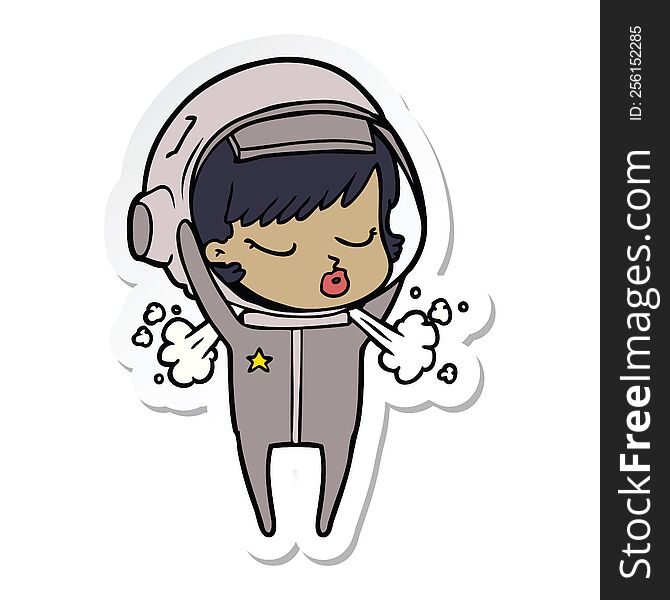 Sticker Of A Cartoon Pretty Astronaut Girl Taking Off Helmet