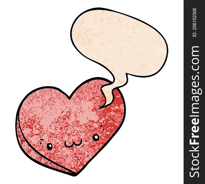 Cartoon Love Heart And Face And Speech Bubble In Retro Texture Style