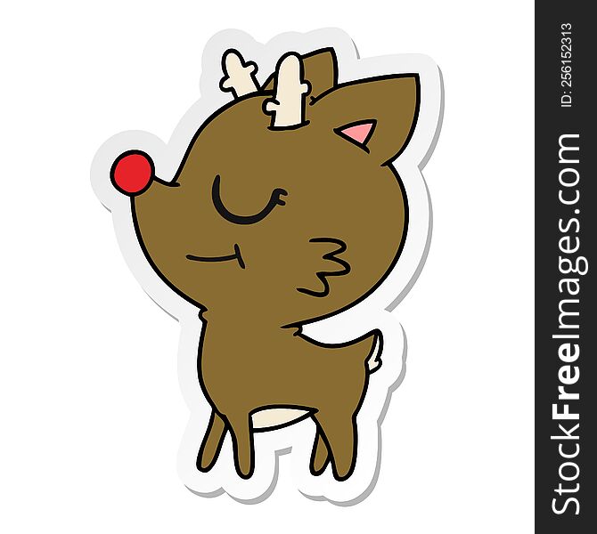 sticker cartoon of cute red nosed reindeer