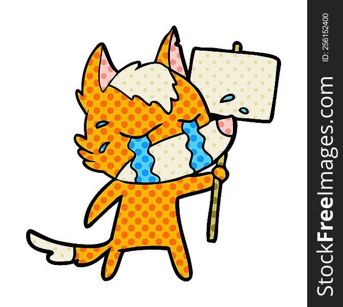 sad little fox cartoon character with protest sign. sad little fox cartoon character with protest sign