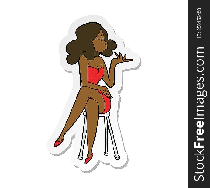 sticker of a cartoon woman sitting on bar stool