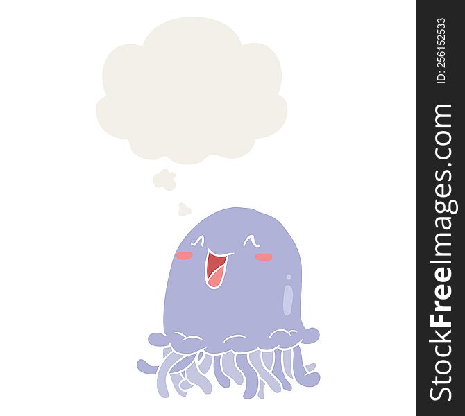 cartoon jellyfish with thought bubble in retro style