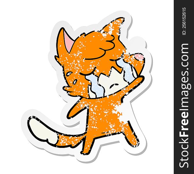 Distressed Sticker Of A Crying Waving Fox Cartoon