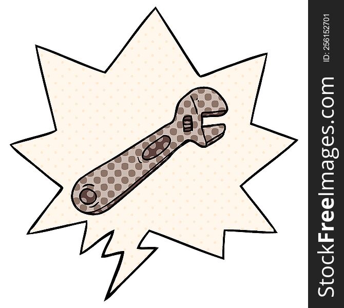 cartoon spanner with speech bubble in comic book style