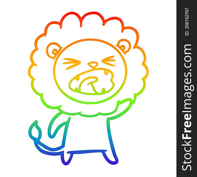 Rainbow Gradient Line Drawing Cartoon Angry Lion