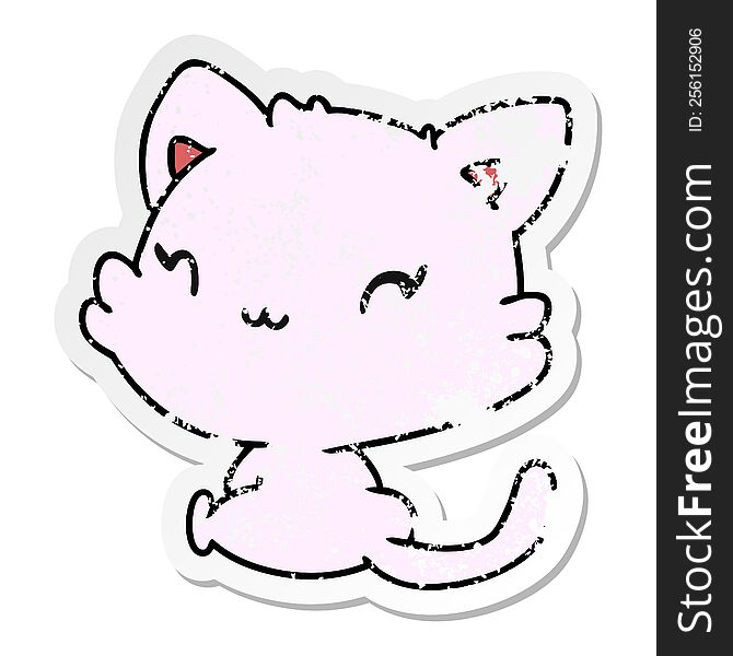Distressed Sticker Cartoon Of Cute Kawaii Kitten