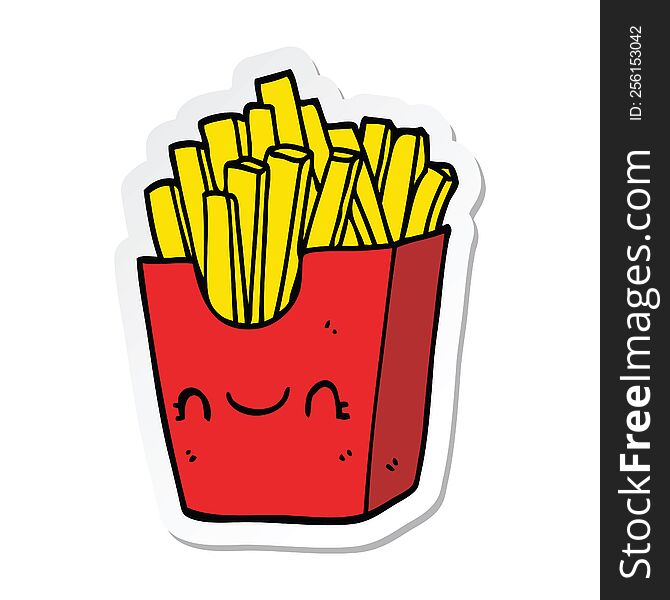 Sticker Of A Cartoon Fries In Box