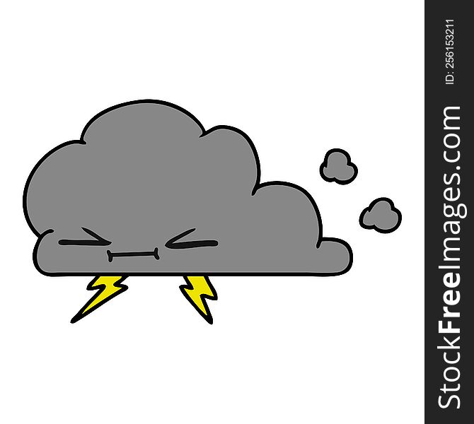 Cartoon Of A Grumpy Lightening Cloud