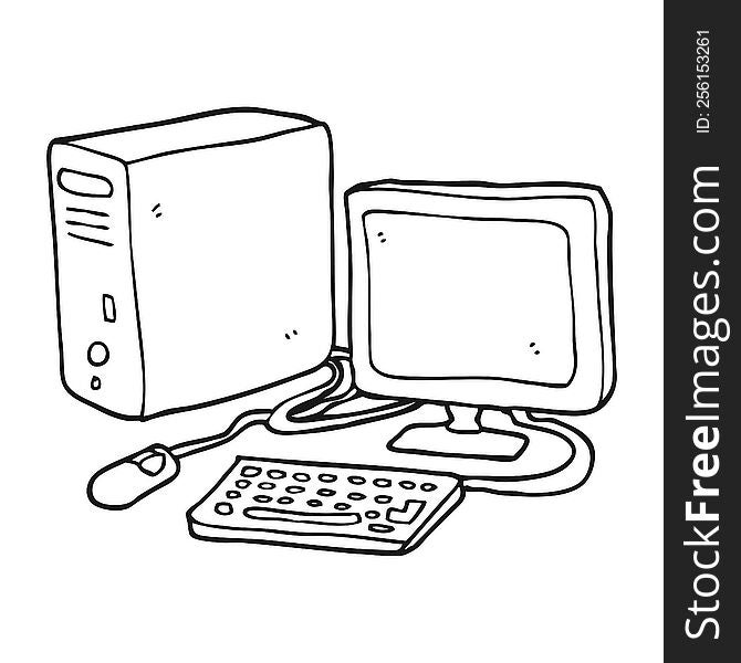freehand drawn black and white cartoon computer
