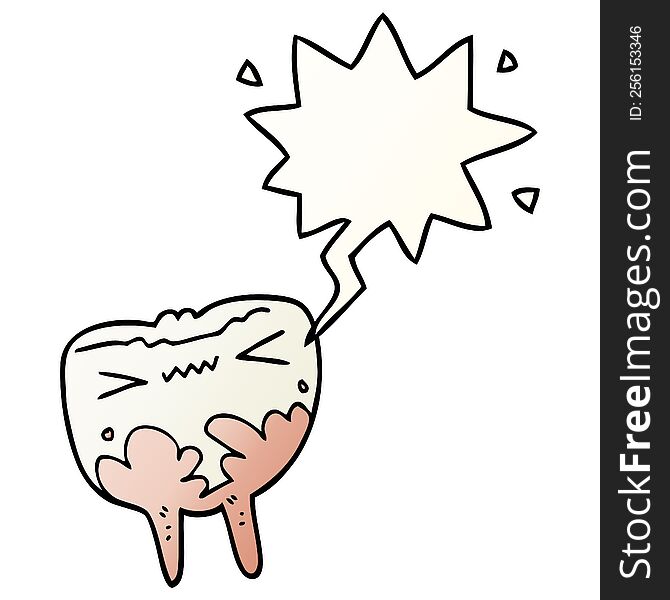 cartoon bad tooth with speech bubble in smooth gradient style