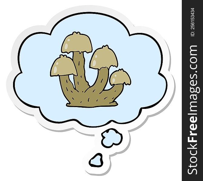Cartoon Mushrooms And Thought Bubble As A Printed Sticker
