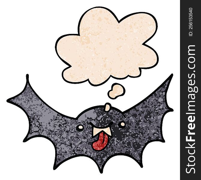 cartoon vampire bat and thought bubble in grunge texture pattern style