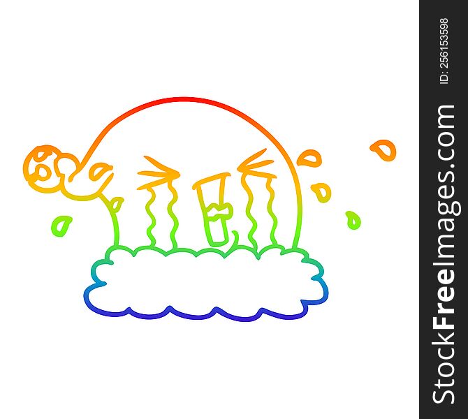 Rainbow Gradient Line Drawing Cartoon Christmas Hat Crying