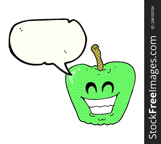 freehand drawn comic book speech bubble cartoon grinning apple