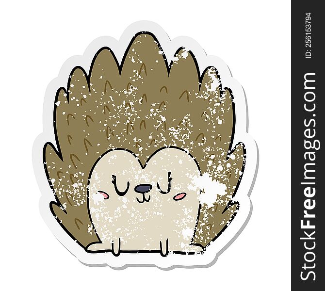 distressed sticker of a cute cartoon hedgehog