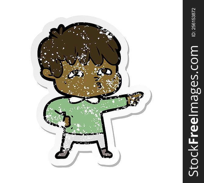 Distressed Sticker Of A Cartoon Man Confused