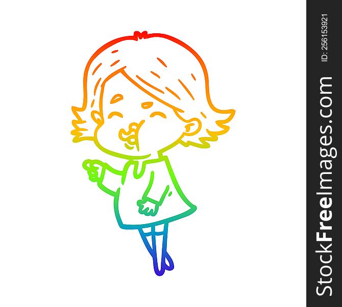 rainbow gradient line drawing cartoon girl pulling face