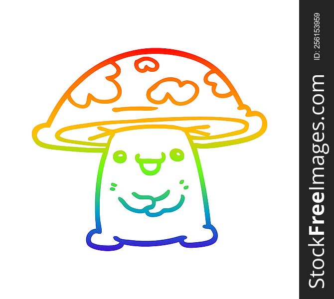 Rainbow Gradient Line Drawing Cartoon Mushroom Character