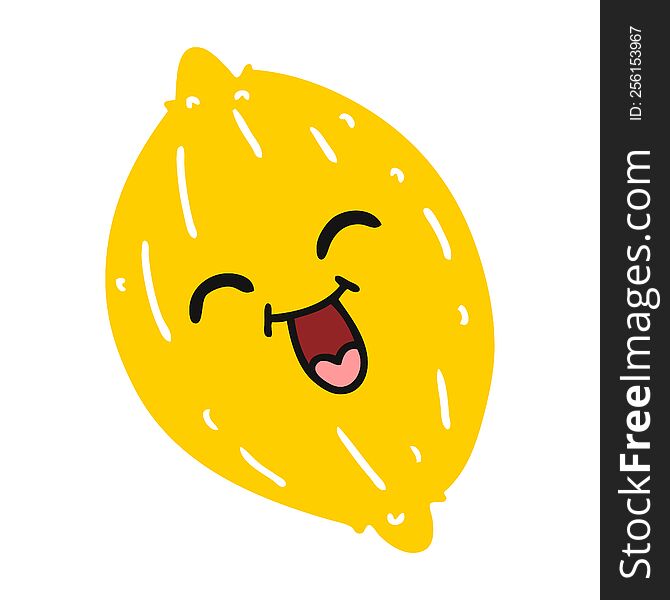 freehand drawn cartoon of a happy lemon
