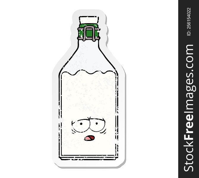 distressed sticker of a cartoon old milk bottle