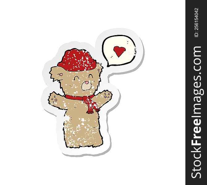 Retro Distressed Sticker Of A Cartoon Bear In Hat