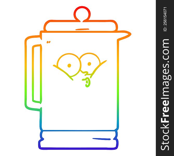 rainbow gradient line drawing of a cartoon electric kettle