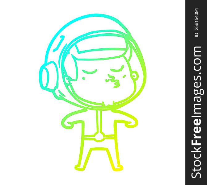 cold gradient line drawing of a cartoon confident astronaut