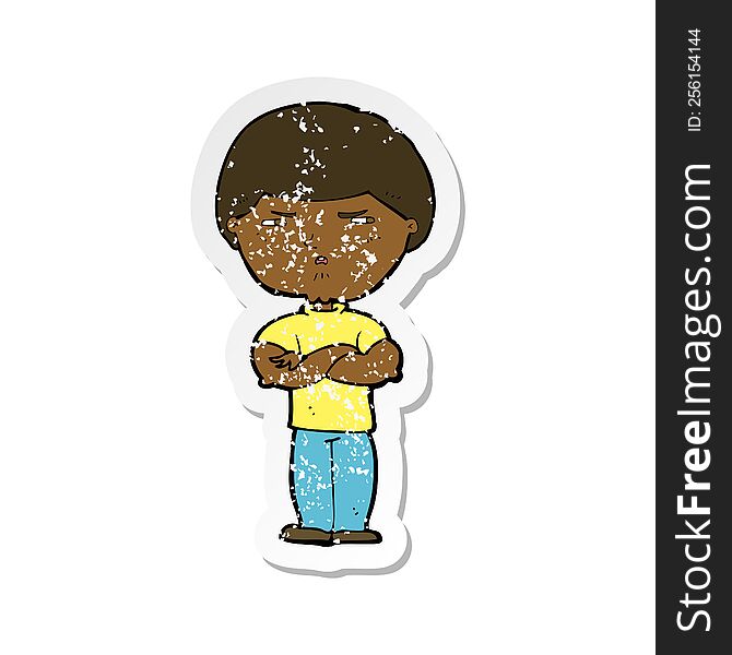 Retro Distressed Sticker Of A Cartoon Grumpy Man