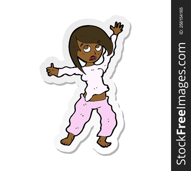 Sticker Of A Cartoon Frightened Woman