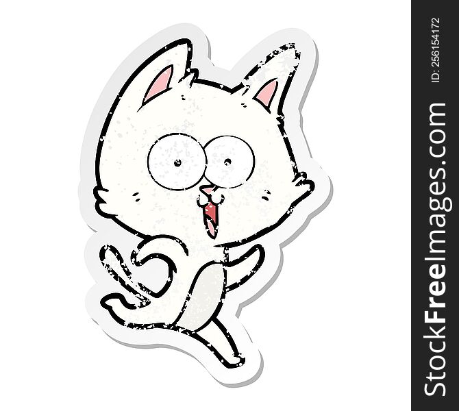 Distressed Sticker Of A Funny Cartoon Cat