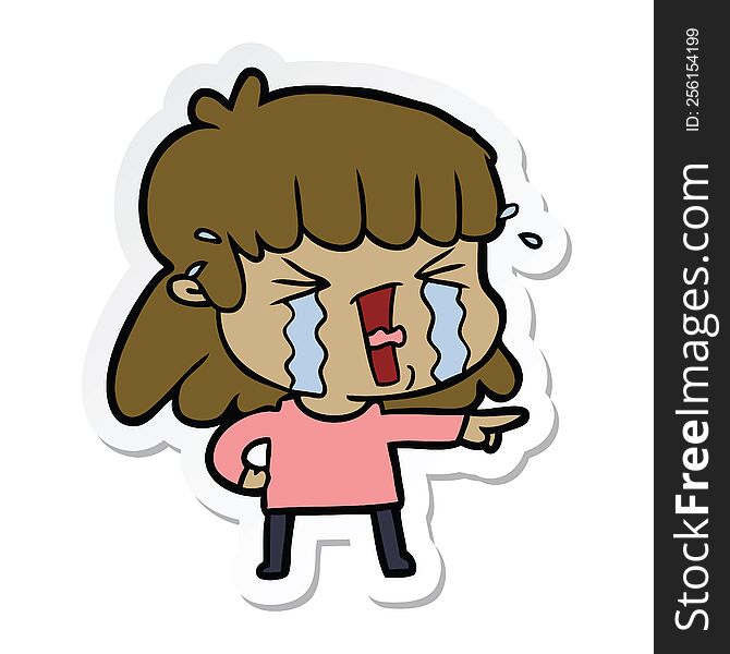 sticker of a cartoon woman in tears