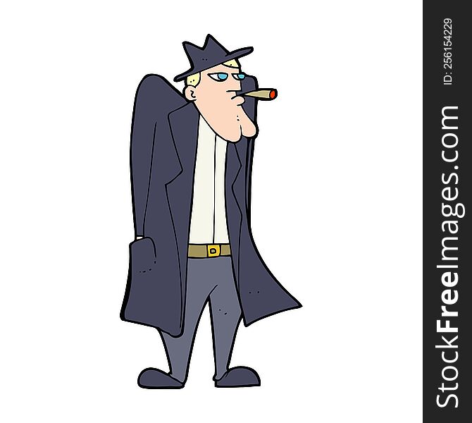 Cartoon Man In Hat And Trench Coat