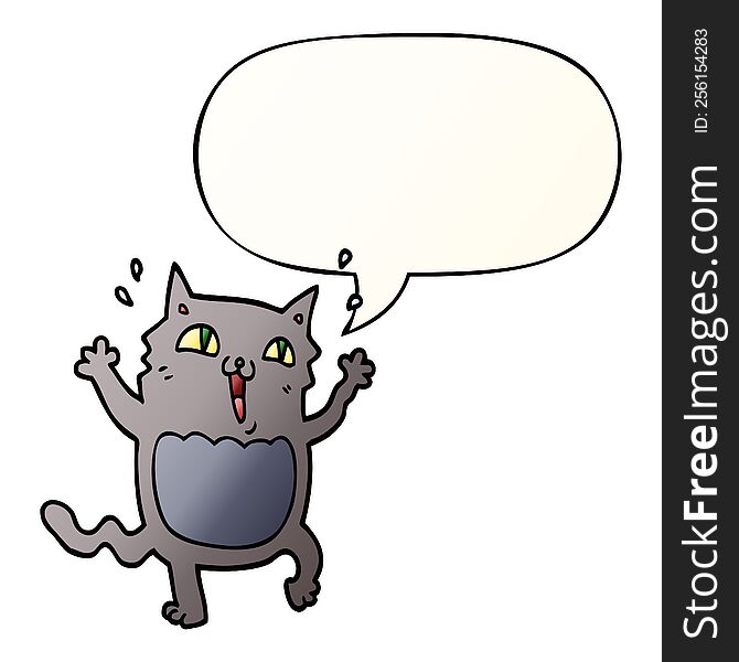 Cartoon Crazy Excited Cat And Speech Bubble In Smooth Gradient Style