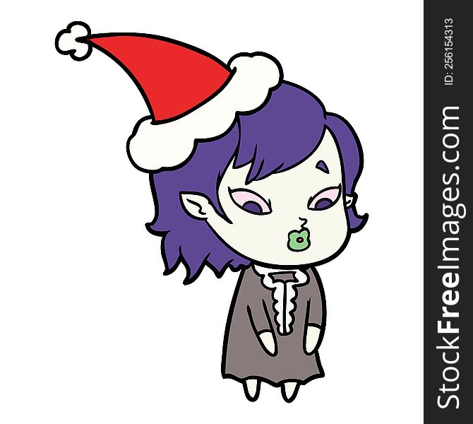 Cute Line Drawing Of A Vampire Girl Wearing Santa Hat