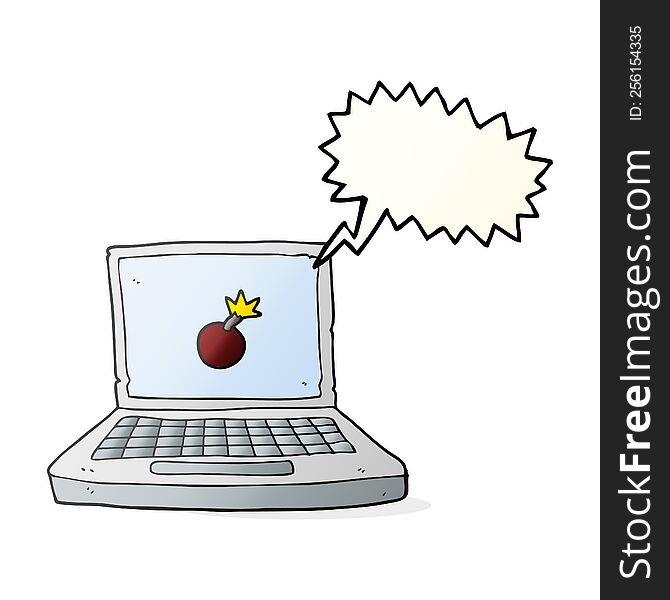 Speech Bubble Cartoon Laptop Computer With Bomb Symbol