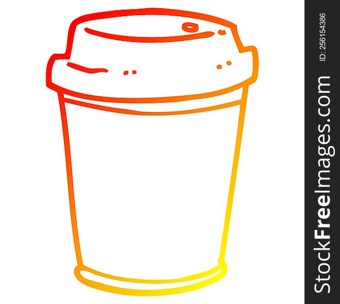 warm gradient line drawing of a cartoon takeout coffee cup