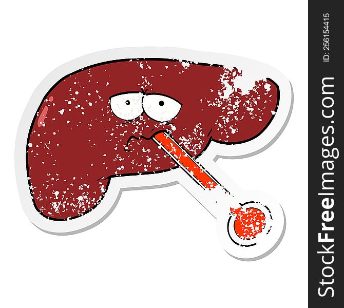 distressed sticker of a cartoon unhealthy liver