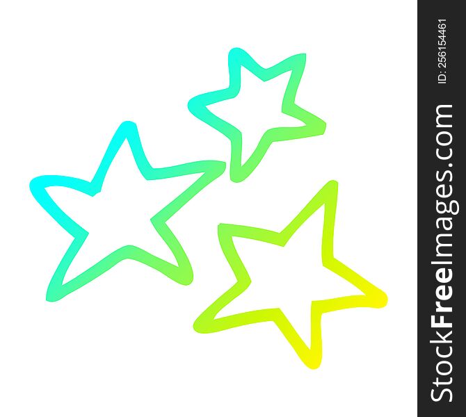 cold gradient line drawing of a cartoon yellow stars