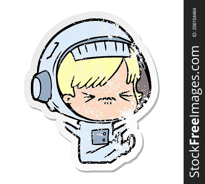 Distressed Sticker Of A Cartoon Space Girl Throwing A Tantrum