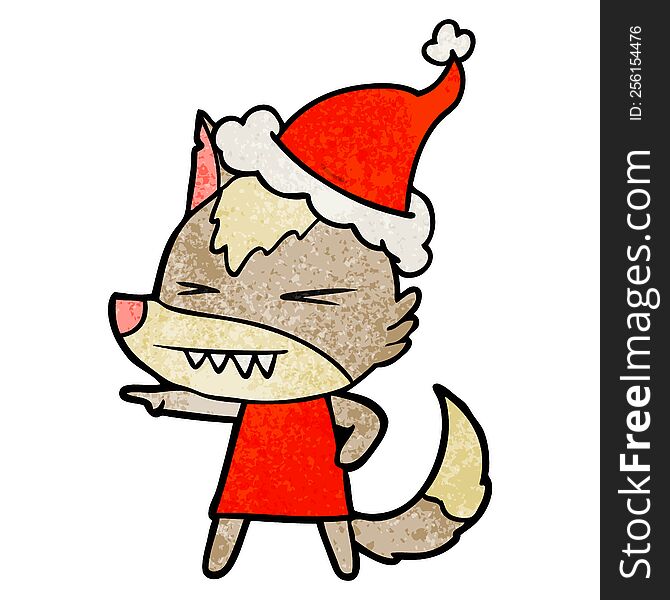 Angry Wolf Textured Cartoon Of A Wearing Santa Hat