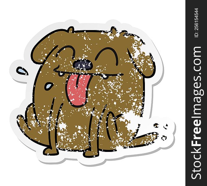 freehand drawn distressed sticker cartoon of cute kawaii dog