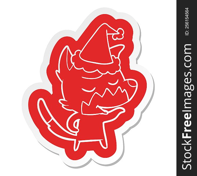 Friendly Cartoon  Sticker Of A Fox Wearing Santa Hat