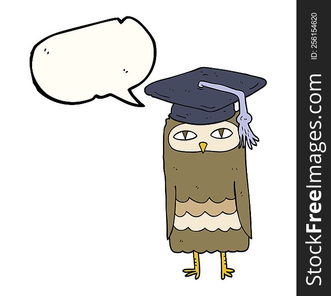 freehand drawn speech bubble cartoon wise owl